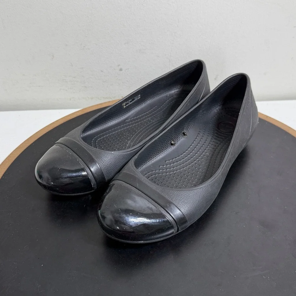 Crocs Cap Toe Ballet‎ Flats Women US 6 Black Slip On Comfort Shoes Casual